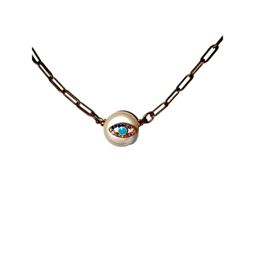 NWT Evil Eye 16 in gold necklace multicolor crystal accents Canvas brand